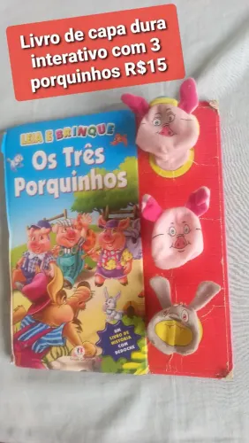 Livro de capa dura dos 3 porquinhos interativo
