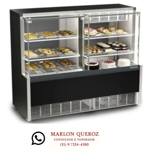 Balcão Quente/Frio-torta Gelopar Vidro Reto 1,40m Preto - GQEA-140R