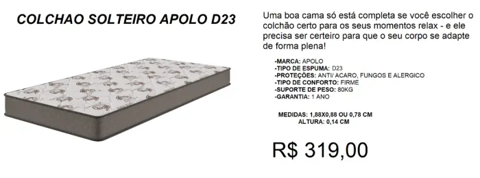 Colchão Solteiro D23 com 12 de altura - 80 kgs - selado pelo inmetro- Entrega inclusa