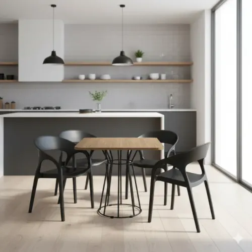 Conjunto Mesa Quadrada e 4 Cadeiras Pretas (Mostruário)