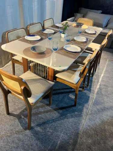 Mesa de Jantar 210x1 Base com Cordas Náuticas 8 Cadeiras Telinha 