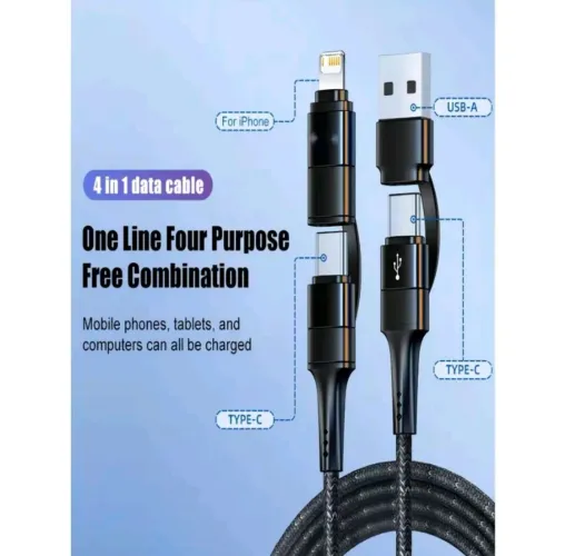 Cabo 4 em 1 para Celular - iPhone, Tipo C, USB-A