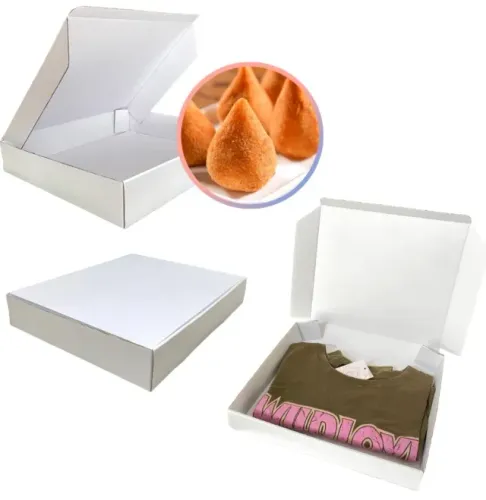 100 Caixas de Papelão Branco Para Roupas Salgados Doces 31x26,5x5 cm
