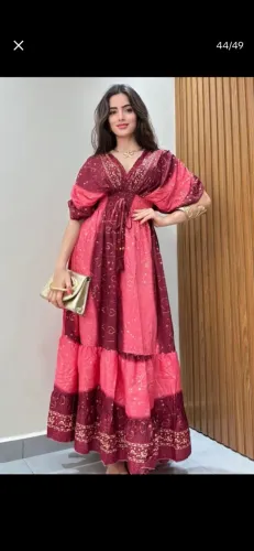 Vestido Longo Estampado Manga Estilo Cigana
