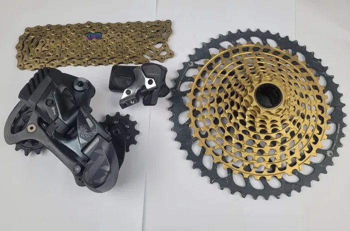 câmbio e passador sram xx1 eletrônico mais kassete e corrente sram xx1 gold 