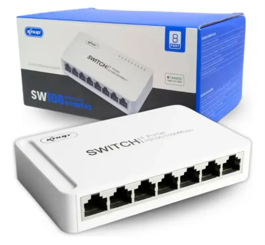 Hub Switch 8 Portas Rede Gigabit 100/1000 Mbps Internet Fibra - SW106