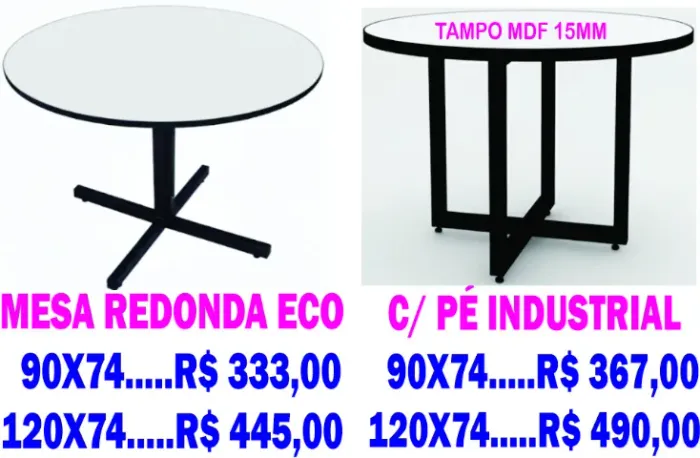 Mesa Redonda Escritório Biblioteca, Pés de Metal, Tampo MDF, Nova, Ap de 333