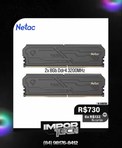 Memória ram Netac 16GB (2x 8GB) ddr4 3200MHz. @importech_084