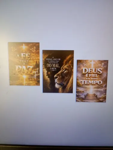 Kit 3 Quadros Decorativos MDF Religioso (Não Precisa Furar a Parede)