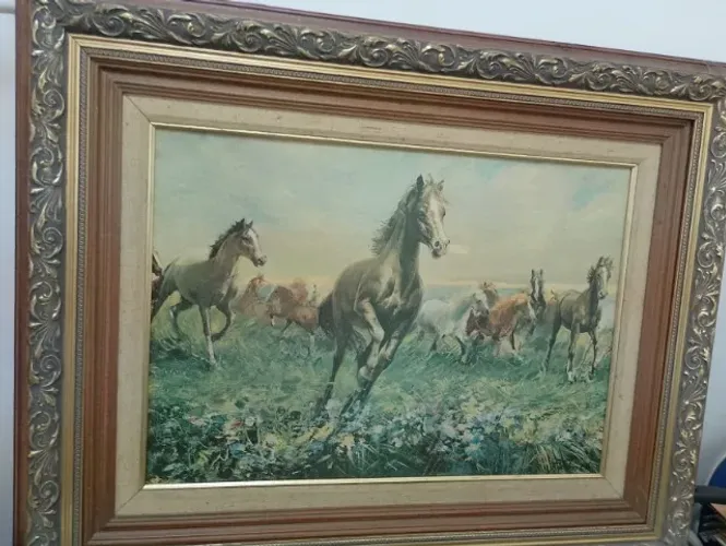Quadro enorme cavalos selvagens mais de 50 anos de idade lindo em perfeito estado