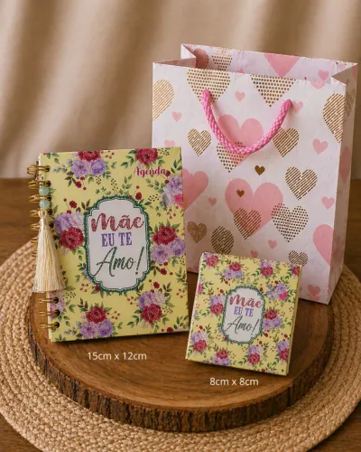 Kit Presente Dia das Mães - 2 Agendas Florais + Sacola Decorada (Pronta Entrega)