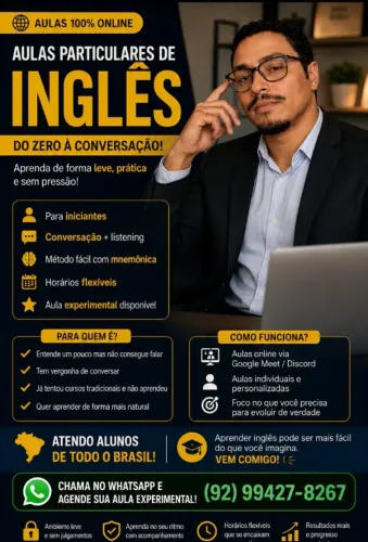 AULAS DE INGLÊS PARTICULAR ONLINE 