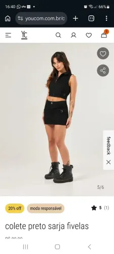 Conjunto Feminino Youcom Preto - Saia 44 + Cropped Colete G (Novo)
