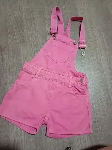 Jardineira brim rosa 8 anos