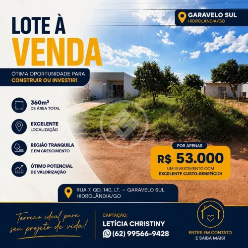 Hidrolândia - Terreno no Setor Garavelo Sul codigo: 333696