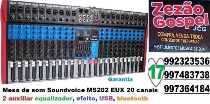 Mesa de som Soundvoice MS202 EUX 20 canais 2 auxiliar