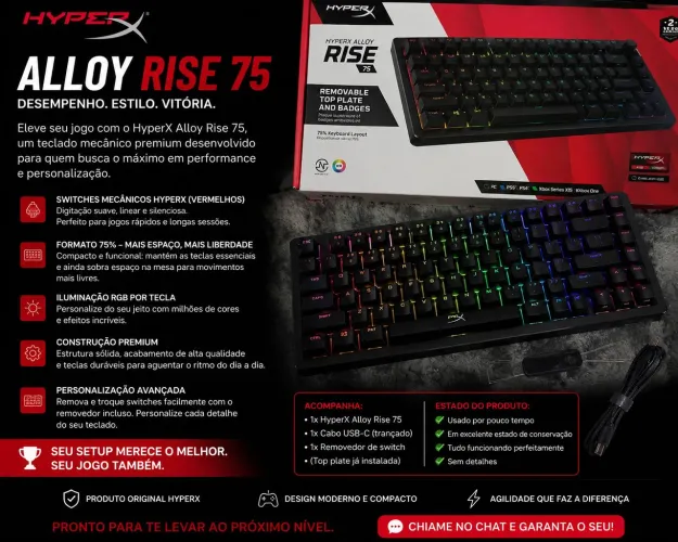 HyperX Alloy Rise 75 - Mecânico | Excelente Estado