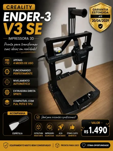 Impressora 3D Creality Ender-3 V3 SE - 4 meses de uso + garantia até 2029