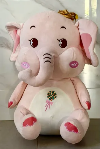 Pelúcia Elefante Rosa Grande 60x35 cm - Linda e Macia