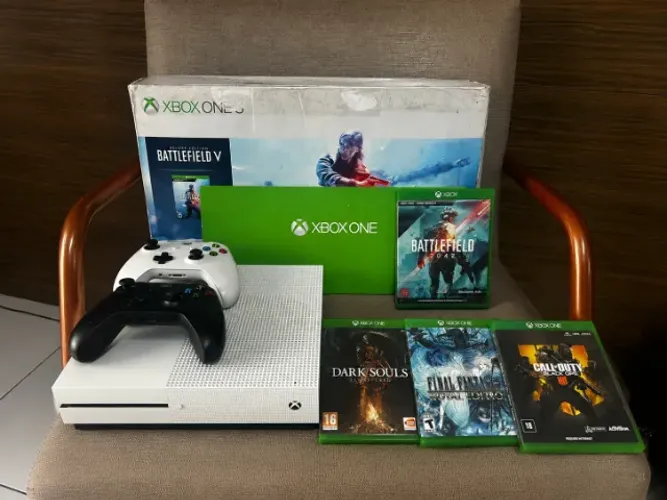 Xbox One S 1TB Branco Completo | 2 Controles | 5 Jogos | Caixa Original