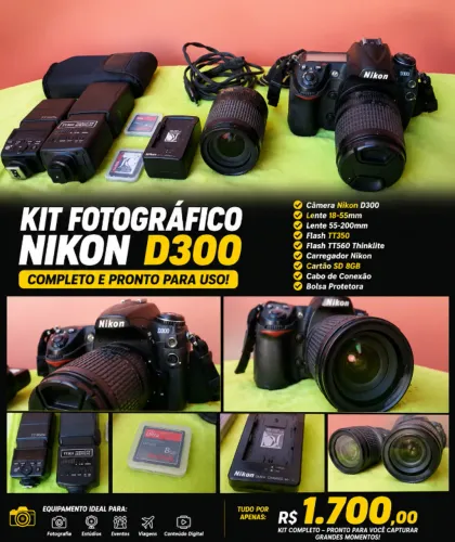 Nikon D300 + 2 Lentes + 2 Flashes + Acessórios | Kit Completo R$ 1.700