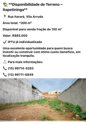Terreno localizado na Rua Itararé,s/n.    Vila Arruda 