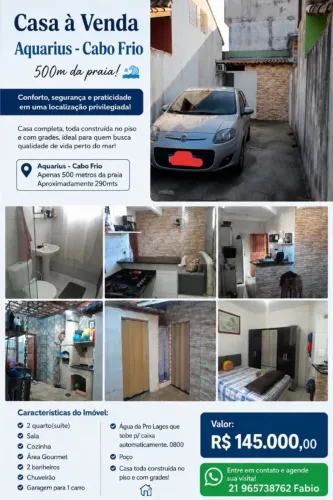 Casa em Cabo Frio, 2 quartos, 2 banheiro, sala, area gormet.