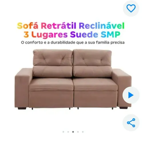SOFA retrátil reclinável 3 lugares suede