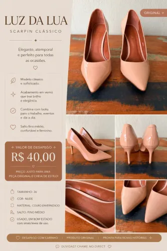 Scarpin Luz da Lua Nude Verniz - Tam. 36 - R$ 40