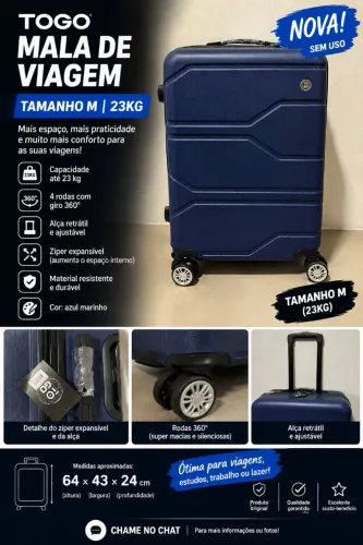 ? Mala Togo M 23kg NOVA | 4 Rodas 360° | Azul Marinho