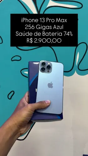 Seminovo: iPhone 13 Pro Max 256GB Azul - Bateria 74% | Loja Fisica