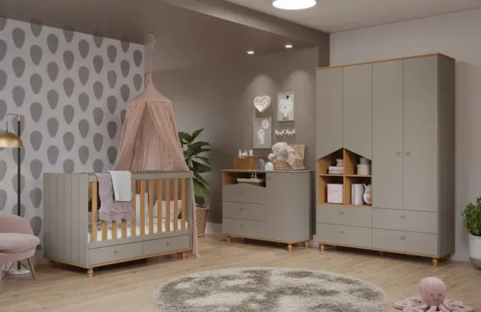 Móveis quarto infantil completo: guarda roupa, cômoda, berço + colchão + capa impermeável