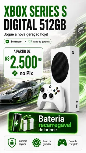 Xbox Series S Digital +Bateria recarregável gratis e 1 ano de garantia Frete Grátis