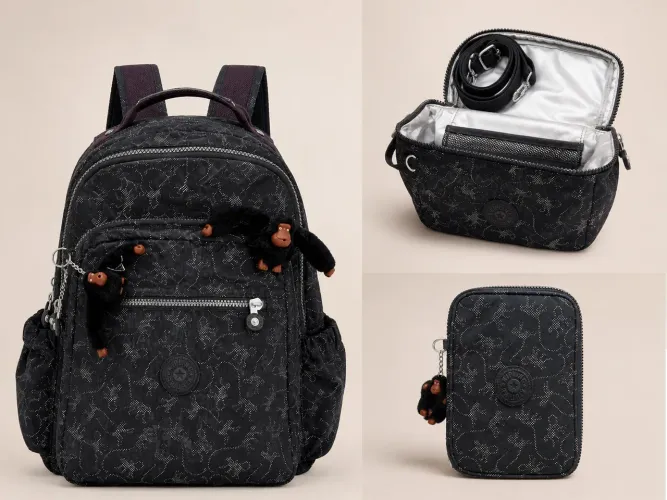 Kit Kipling Original - Mochila + Lancheira + Estojo | Estampa Exclusiva