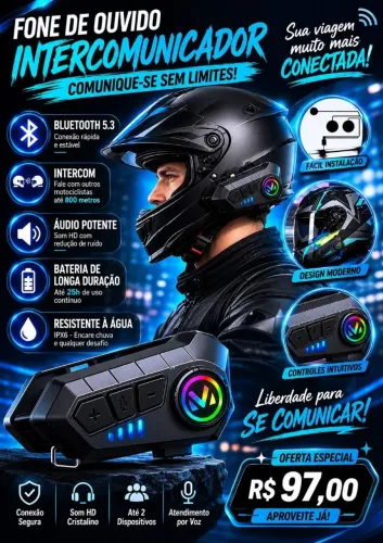 Fone de Ouvido Para Motoboys Motoqueiros Intercomunicador 