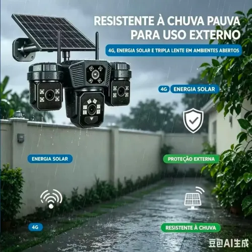 <br>Câmera de segurança inteligente para áreas externas ( 03 Lentes ) 4G