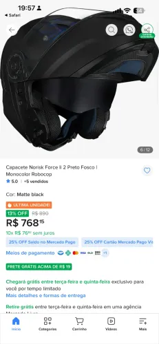 Capacete Norisk articulado preto TAM 56