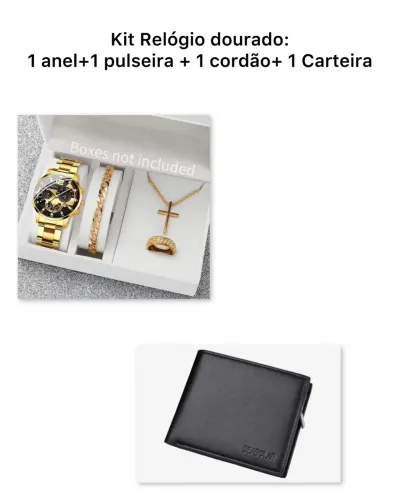 Relógio Quartzo dourado com acessórios