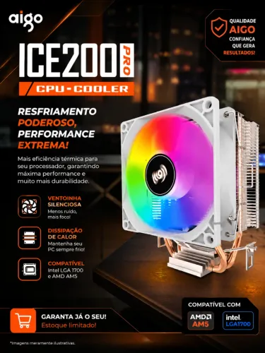 Cooler Rgb Aigo Ice 200 Pro Para Processador Intel E Amd Cpu