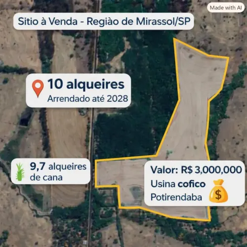 SITIO A VENDA REGIAO DE MIRASSOL APTIDAO CANA