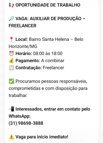 Vaga de frilance podendo ser efetivo