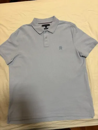 Polo Tommy Hilfiger Regular Fit Malha Piquê Azul Claro
