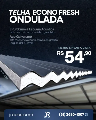 Telha Semi Sanduíche ONDULADA - Galvalume - Entregas Grátis para Porto Alegre!