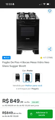Fogão SUGGAR 4 Bocas Preto