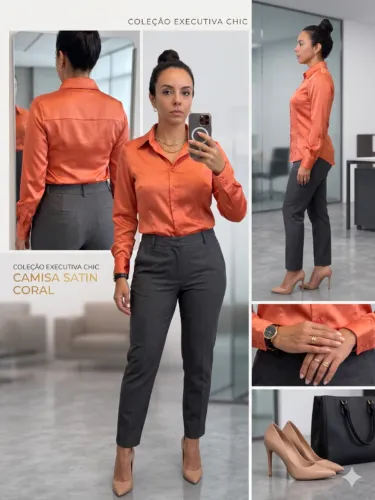 ? Camisa social de seda coral: elegância e sofisticação em uma única peça!