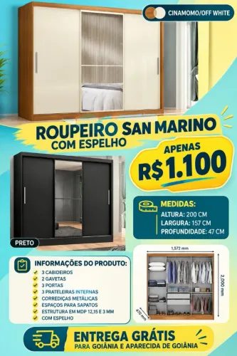 Guarda roupa porta de correr com espelho