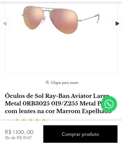 Óculos Ray Ban Aviator Large Metal RB3025 019/Z255 Metal Prata com lentes marrom espelhado