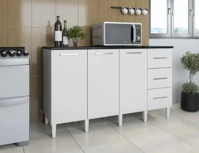 Balcão de Cozinha Clara Pop Plus 3Pts 3Gvs Branco Moveis Parana - Entrega Rápida