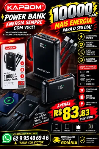 CANSADO DE FICAR SEM BATERIA? ? POWER BANK 10.000mAh POR R$ 83,83!
