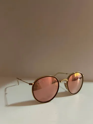 óculos de sol ray-ban round folding original polished gold / rosê gold